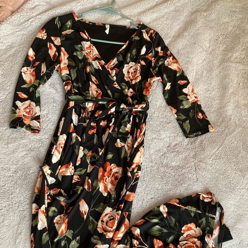 Pink Blush Black Floral Maxi Dress